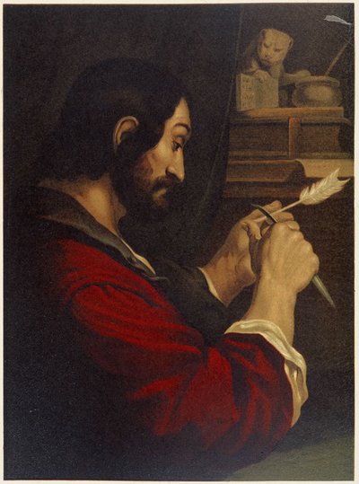 Saint Mark carving a pen - in Aurea Bibbia Classica: Storia della Rivelazione Divina nell