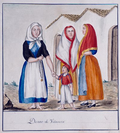 Sardinian Costumes of Villanova, Printed ms.258, Luzzetti Collection by Italian School