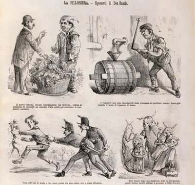 Satirical Cartoon Dedicated to Wine Growing Crisis Caused by Phylloxera, Illustration from Satirical Newspaper Spirito Folletto, September 18 by Italian School
