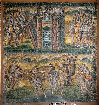 Scenes from The Book of Joshua: The taking of Jericho, The seven priests carrying the Ark of the Covenant by Italian School