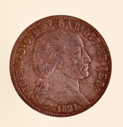 Silver Italian Coin from Sardinia Kingdom: Reign of Victor Emmanuel I by Italian School
