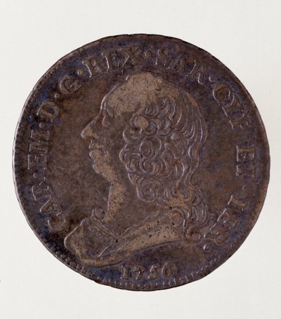 Silver Italian coin (half ecu) from Sardinia kingdom: reign of Charles Emmanuel III of Sardinia. 1756. Naples, museo archeologico by Italian School