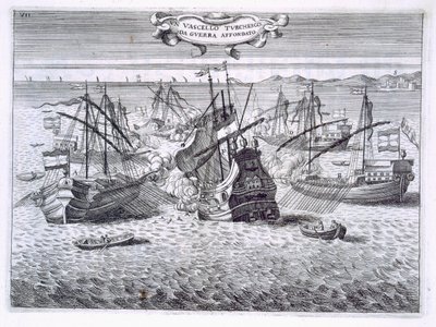 Sinking a Turkish warship (engraved by H. Vincent, 1701) by Italian School