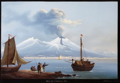 Snow storm / Vesuvius volcano eruption on January 2 by Italian School