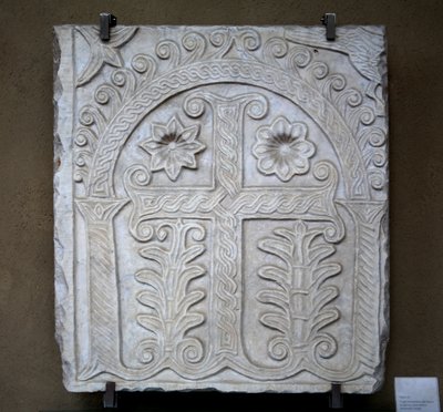 Stele with cross and floral decoration by Italian School