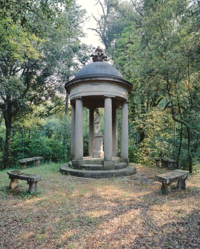 Temple with statue of Venus, Villa di Celle by Italian School