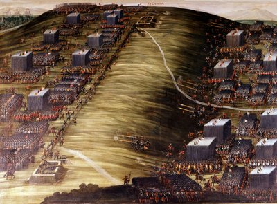 The Battle of the White Mountain on 8 November 1620 between the Czechs and the Habsburg Imperial Armies. Oil paint. Rome, Sacristy of the Church of Holy Mayor of Victory by Italian School