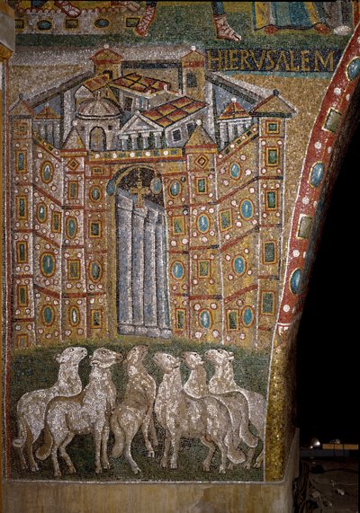 The Gate of Jerusalem with Lambs Symbolising the Apostles by Italian School