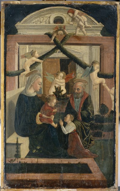 The Holy Family with donor in prayer and playing angels, c.1460 by Italian School
