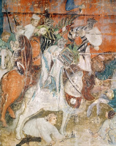 The Month of February, detail of a knights at a tournament, c.1400 by Italian School