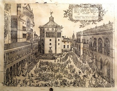 The Taurus Feast in the Grand Square of Cremone (Cremona) in Italy by Italian School
