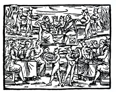 The Witches Sabbath, copy of an illustration from Compendium Maleticarum by Fr M Guaccius, used in History of Magic by Italian School