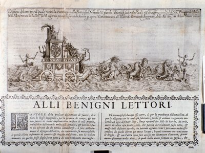 The allegorical chariot. From the Chronicles describing the celebrations organized in Mantua by prince of Gonzaga by Italian School