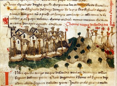 The beginning of the Chioggia War between Genoa and Venice. Chronicles of Sercambi. National Archive, Lucca by Italian School