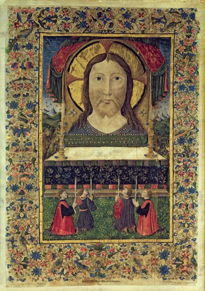 The four guards of the Arciconfraternita del SS. Salvatore kneeling before the face of Christ by Italian School