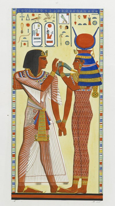 The goddess Hathor placing the magic collar on Seti I by Italian School