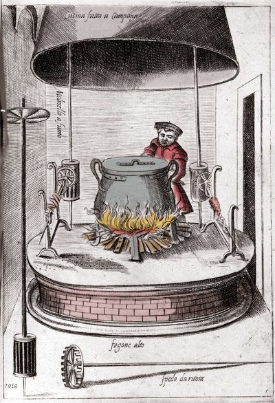 The kitchen under a bell. Engraving from 
