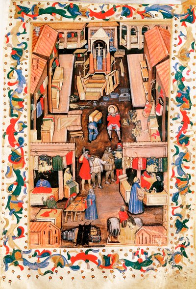 The Walk of the Square Ravegnana in Bologna with Cloth Merchant by Italian School