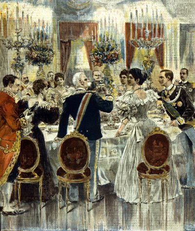 The wedding banquet of Victor Emmanuel III and Helene of Montenegro at the Quirinale Palace, Rome. 1896 by Italian School