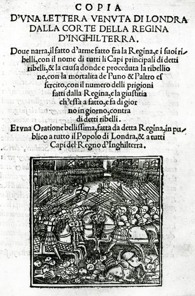 Title Page for a Copy of a Letter sent from the Court of the Queen of England by Italian School