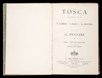 Title page, Libretto of Tosca by Giacomo Puccini, Edizione Ricordi, Italy by Italian School