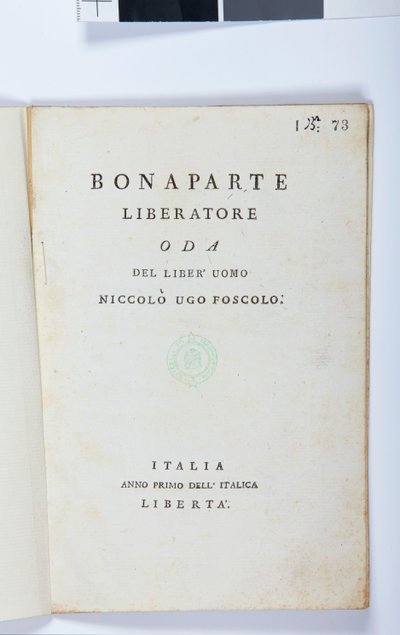 Title page of Bonaparte Liberatore by Niccolo Ugo Foscolo, original edition, 1797 by Italian School