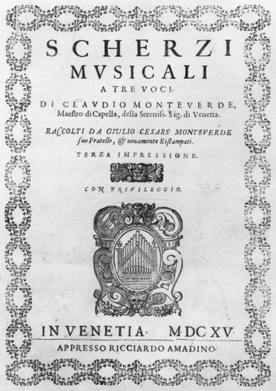 Title page of the Scherzi Musicali by Claudio Monteverdi, 1615 by Italian School