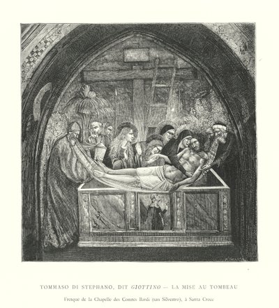 Tommaso di Stephano, called Giottino, The Entombment, Fresco of the Chapel of the Counts Bardi, San Silvestro, at Santa Croce (engraving) by Italian School