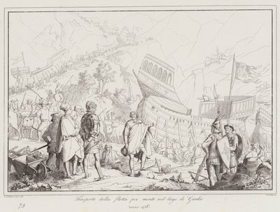 Transport of the Fleet Over the Mountains to Lake Garda by Italian School