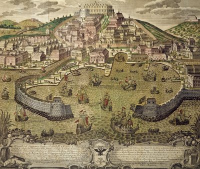 Trieste city and its free port, colored engraving, Italy by Italian School