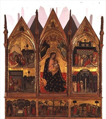 Triptych: Madonna and Child Enthroned flanked by scenes from the life of St. Bartholomew with a predella panel of scenes from the life of Christ by Italian School