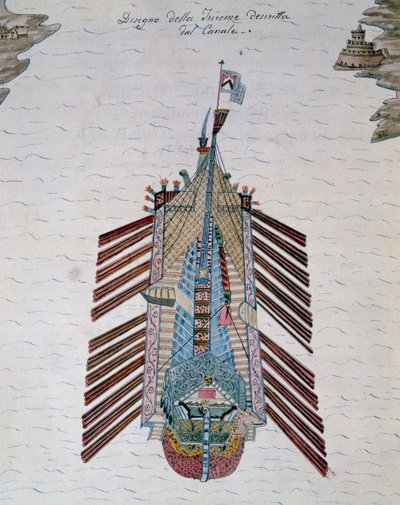 Trireme (ship with three banks of oars), from On maritime militia treatise, by Cristoforo Canal, Italy by Italian School