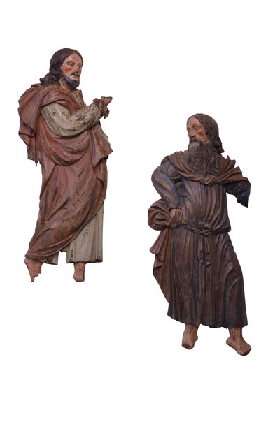 Two Polychromed Chestnut Reliefs of Saints, Tyrol by Italian School