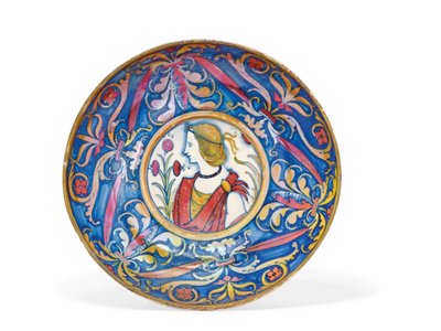 Umbrian majolica gold & ruby-lustre footed dish, from Deruta to Gubbio, c.1510-20 by Italian School