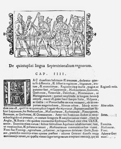 Variety of languages, illustration from Historia de Gentibus Septentrionalibus by Olaus Magnus, published in Rome, 1555 by Italian School