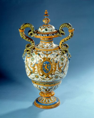 Vase with Twisted Handles in Majolica by Italian School