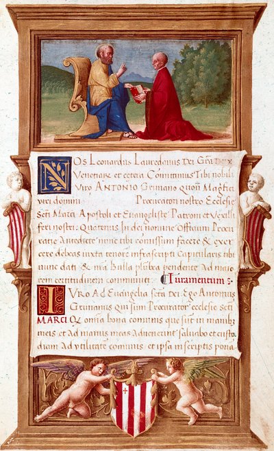 Venice: Commission of Doge Antonio Grimani (1434-1523), Procurator of San Marco. Manuscript page of the 16th century. Venice, Museo Correr by Italian School