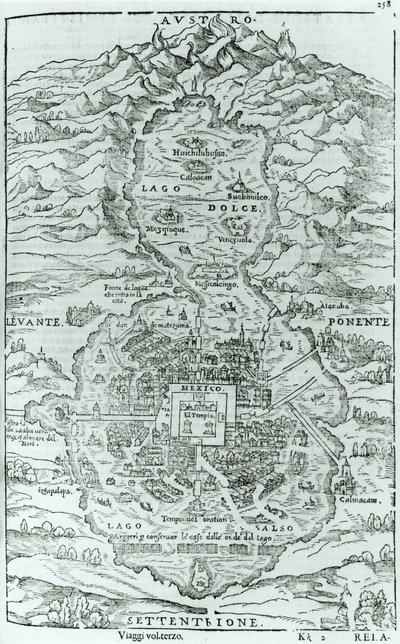 View from the North of the Aztec City of Tenochtitlan, from Relatione della Citta del Temistitan by Giovanni Battista Ramusio, Published in Venice 1606 by Italian School
