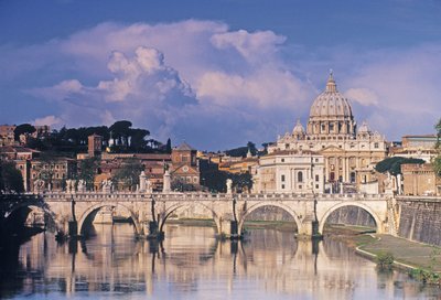 View of Sant Angelo bridge and St Peters across the River Tiber by Italian School