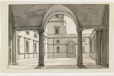 View of an Italian Colonnade and Courtyard, Early 19th Century by Italian School