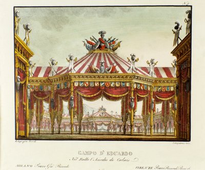 View of the military camp of Edward III, King of England, in 1347 during the Hundred Years War, scenery for the opera 