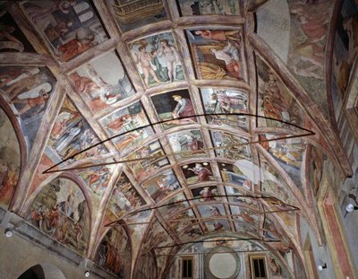View of the vaulted room decorated with frescoes of old and new testament by Italian School