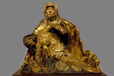 Virgin of mercy to Christ who died around 1510-1520, region of South Tyrol, sculpture of predelle in painted and dore wood, preserved at the Musee Bonnat de Bayonne. Selva photography, 2008. by Italian School