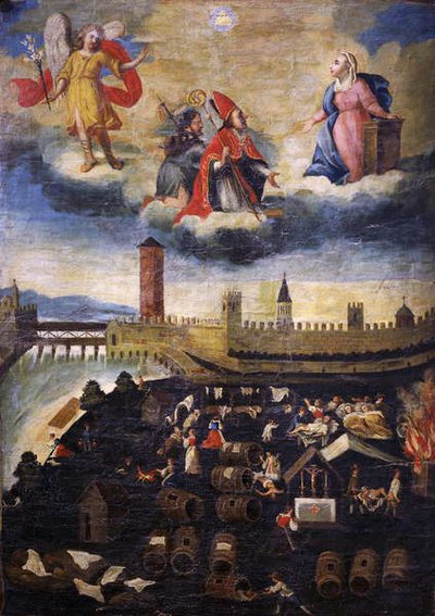 Votive Banner Depicting the Plague in Trento in 1636 by Italian School