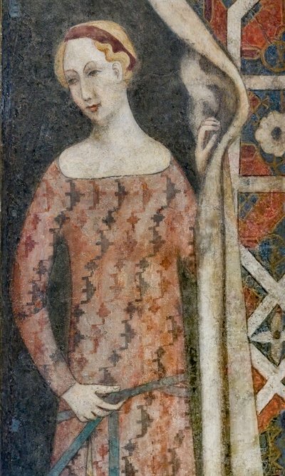 Woman Drawing a Drape with a Geometrical Pattern, Beginning of 15th Century (fresco) by Italian School