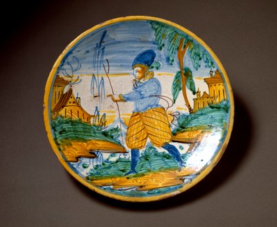 Young man of the nobility, Ceramic plate, Viterbo, Italy by Italian School