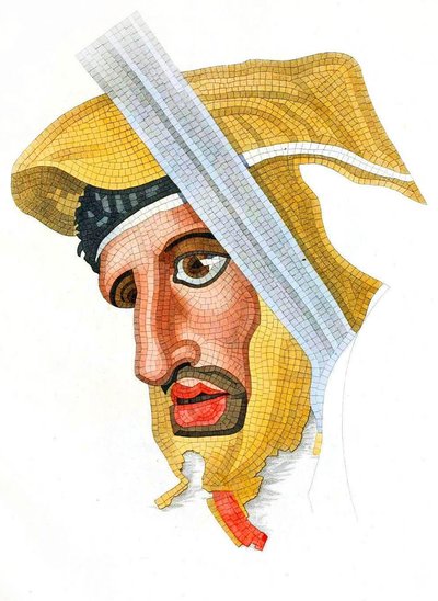 Floor mosaic, head of a Persian soldier, removed from the Casa del Fauno (House of the Faun), 1831 by Italian School