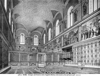 Drawing Depicting the Interior of the Sistine Chapel Before the Renovation in 1508 by Italian School Italian School