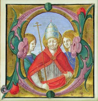 Historiated Initial S Depicting St. Gregory and Two Saints by Italian School Italian School