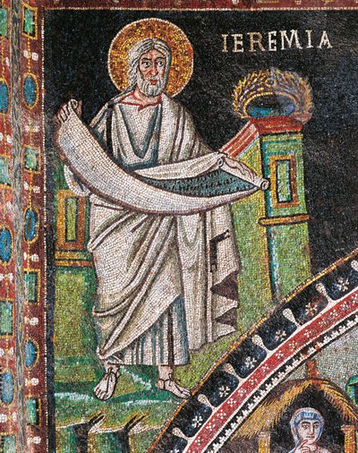 Prophet Jeremiah, Mosaic, Left of Lunette, Northern Wall of Presbytery, Basilica of San Vitale by Italian School
